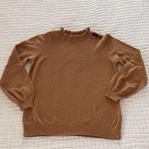 Camel Ruffled Sweater with Button Detail